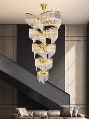 Oversized Modern Designer Creative Multi-tiered Luxury Spiral Crystal Chandelier  For High-ceiling Foyer/Entryway/Hallway