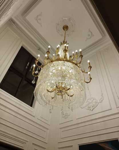 Large Oversized Luxury GBUden Metal Brass  Candle Crystal Tassel Chandelier  For High-ceiling Staircase/Entryway/Hallway/Living/Meeting Room