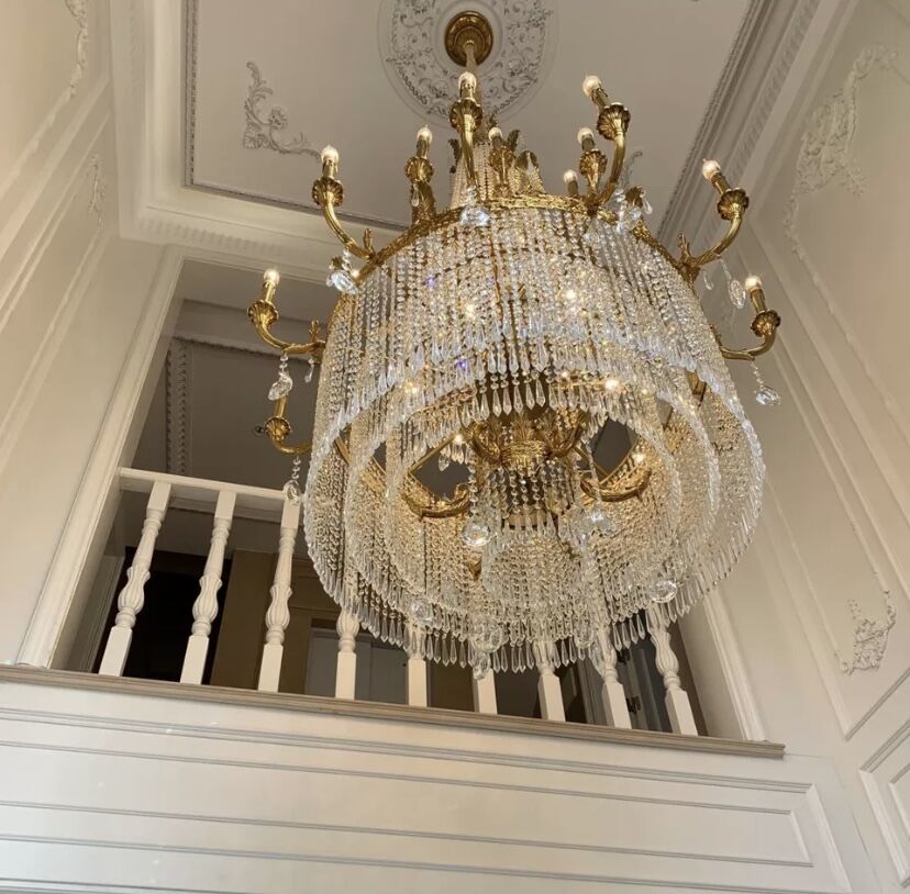 Large Oversized Luxury GBUden Metal Brass  Candle Crystal Tassel Chandelier  For High-ceiling Staircase/Entryway/Hallway/Living/Meeting Room