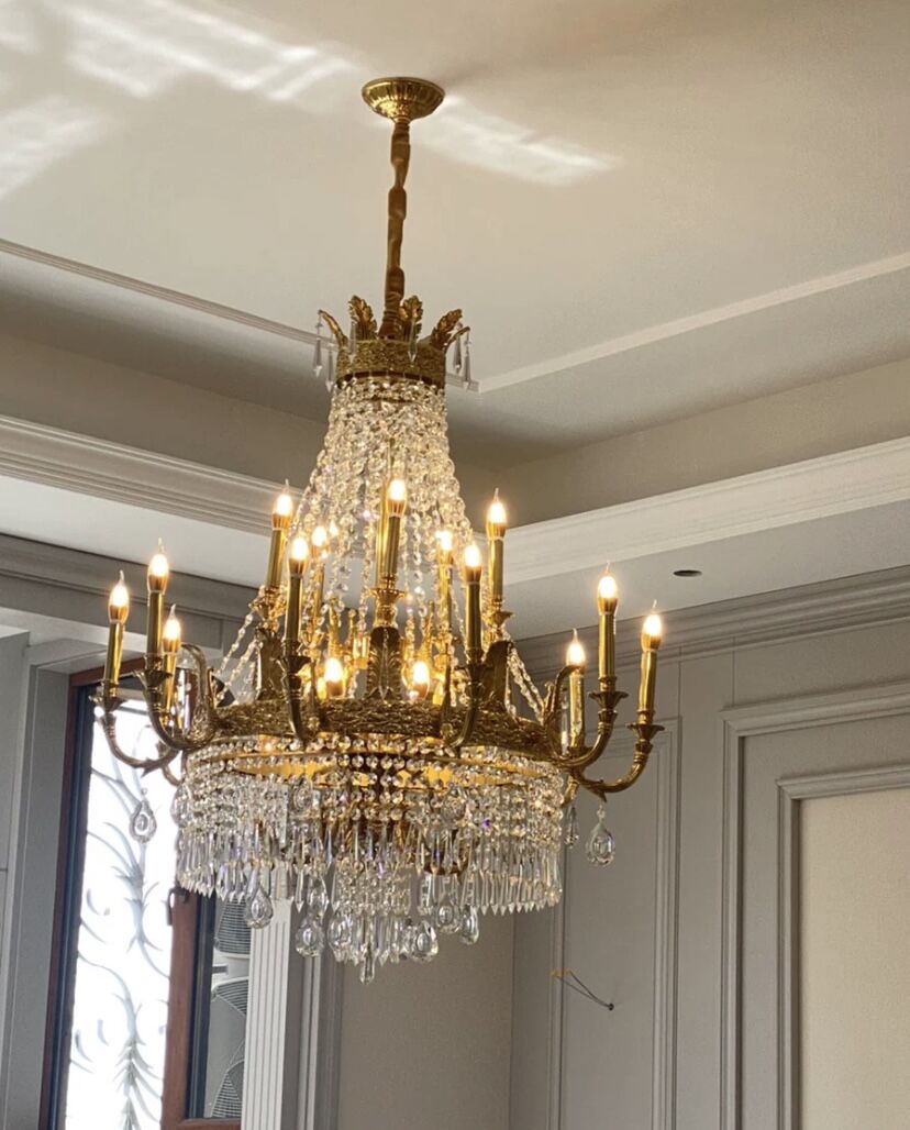 Large Oversized Luxury GBUden Metal Brass  Candle Crystal Tassel Chandelier  For High-ceiling Staircase/Entryway/Hallway/Living/Meeting Room