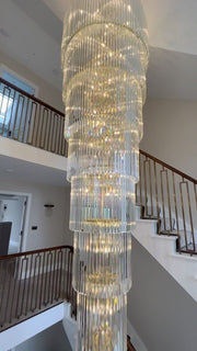 Extra Large Multi-layers Long Golden Crystal Chandelier for 2-Storey/Duplex Buildings/Dining Room/Staircase