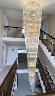 Extra Large Multi-layers Long Golden Crystal Chandelier for 2-Storey/Duplex Buildings/Dining Room/Staircase