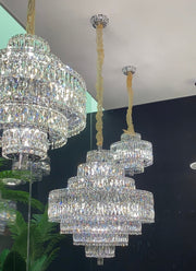 Delicate Light Luxury Multi-layers Silver Round Crystal Chandelier For Living/Dining Room/Bedroom/Cloakroom