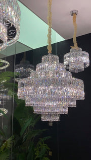 Delicate Light Luxury Multi-layers Silver Round Crystal Chandelier For Living/Dining Room/Bedroom/Cloakroom