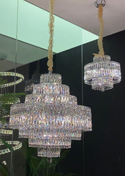 Delicate Light Luxury Multi-layers Silver Round Crystal Chandelier For Living/Dining Room/Bedroom/Cloakroom