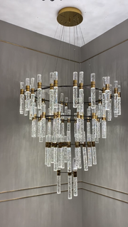 Oversized Modern Luxury 4-tiered Bubble Crystal Icicle Chandelier Designer Light Fixture For High-ceiling Foyer,Hallway,Staircase