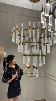 Oversized Modern Luxury 4-tiered Bubble Crystal Icicle Chandelier Designer Light Fixture For High-ceiling Foyer,Hallway,Staircase