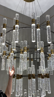 Oversized Modern Luxury 4-tiered Bubble Crystal Icicle Chandelier Designer Light Fixture For High-ceiling Foyer,Hallway,Staircase