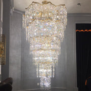 Oversized European Multi-layers Golden Luxury Crystal Chandelier Villa,Duplex-building Foyer Light Fixture