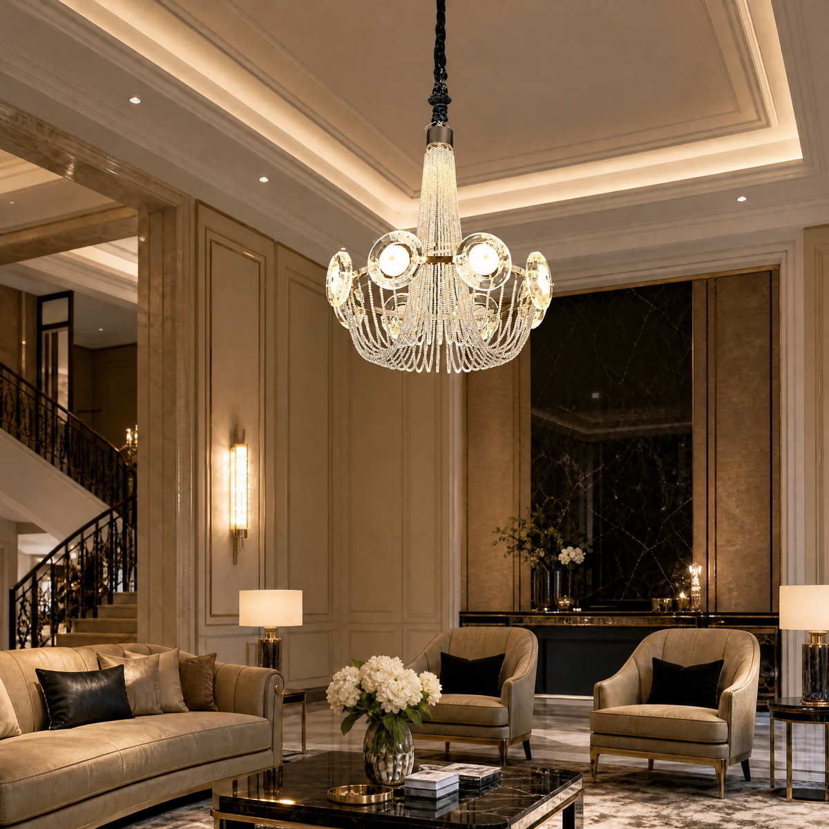 Rococo Dream Modern Sculptural Ring Chandelier