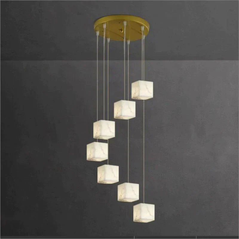 BUive Alabaster Cubic Round Pendant For Dining Table, Staircase Chandeliers Kevin Studio Inc 7-Light  