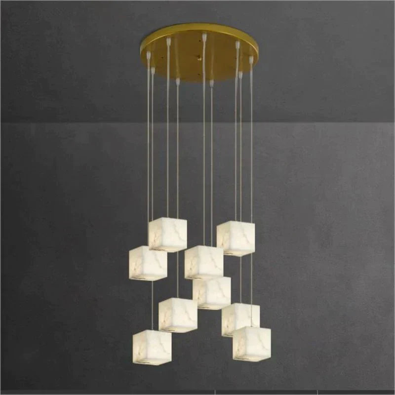BUive Alabaster Cubic Round Pendant For Dining Table, Staircase Chandeliers Kevin Studio Inc 9-Light  