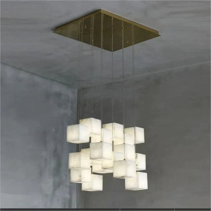 BUive Alabaster Cubic Round Pendant For Dining Table, Staircase Chandeliers Kevin Studio Inc 18-Light  