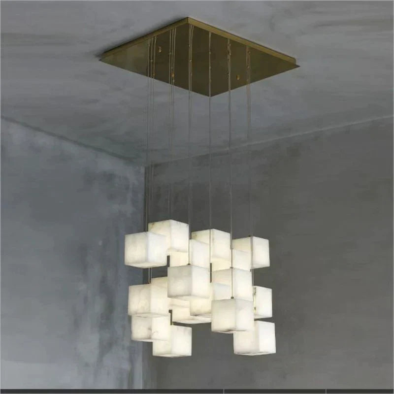 BUive Alabaster Cubic Round Pendant For Dining Table, Staircase Chandeliers Kevin Studio Inc 18-Light  