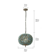 Blushlighting® Retro loft vintage rustic round wooden beads pendant lamp for living room, hotel, kitchen Blue
