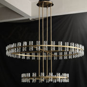 Dante Crystal Modern Round Two-Tier Chandelier, Staircase Chandelier 60"