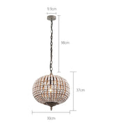 Blushlighting® Retro loft vintage rustic round wooden beads pendant lamp for living room, hotel, kitchen White