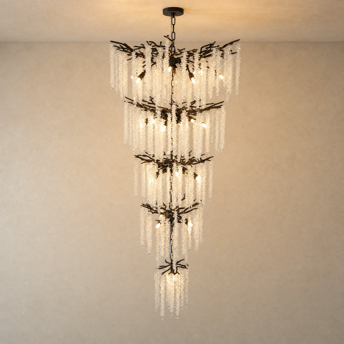 Octagonal Bead Tree Branch Staircase Light Five-Layer - Black 760 - illuminated