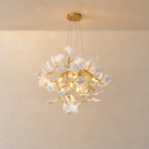 Elegant Ceramic Ginkgo Leaf Chandelier D600 - Matte Gold - illuminated