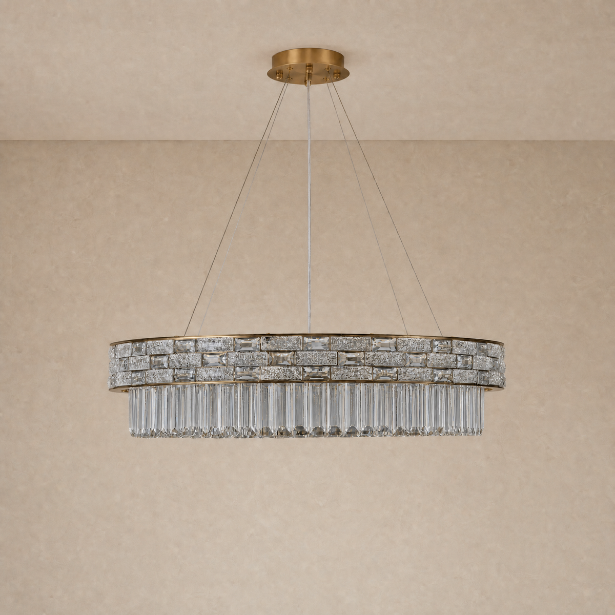 Ice Flake Crystal Round Pendant 31.5 Inch - Gold - unlit