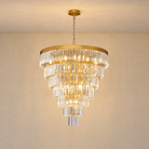 Striped Crystal Tower Round Pendant - Gold - illuminated