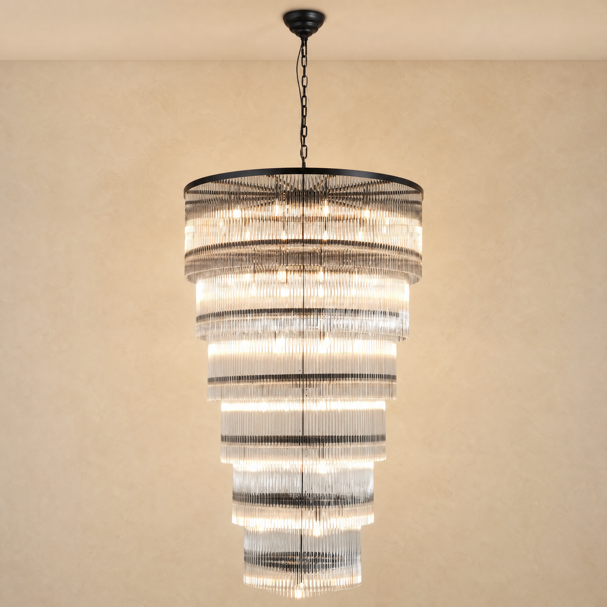 Seven-Tier Striped Column Staircase Chandelier D990 - Black - illuminated
