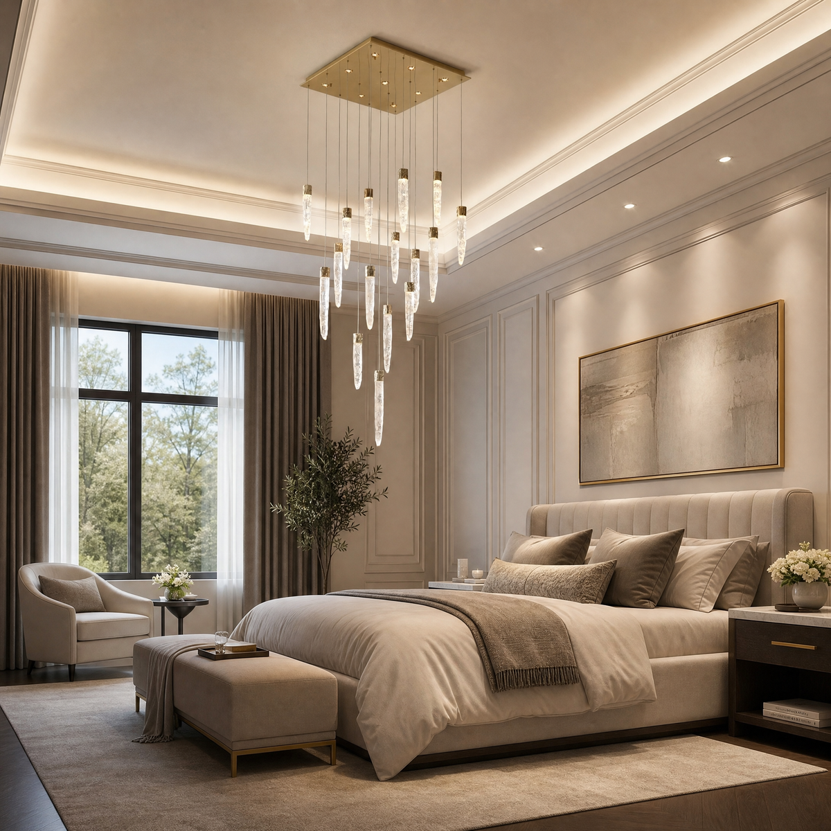Blush Halsey Linear Icicle Crystal Glass Grand Chandelier