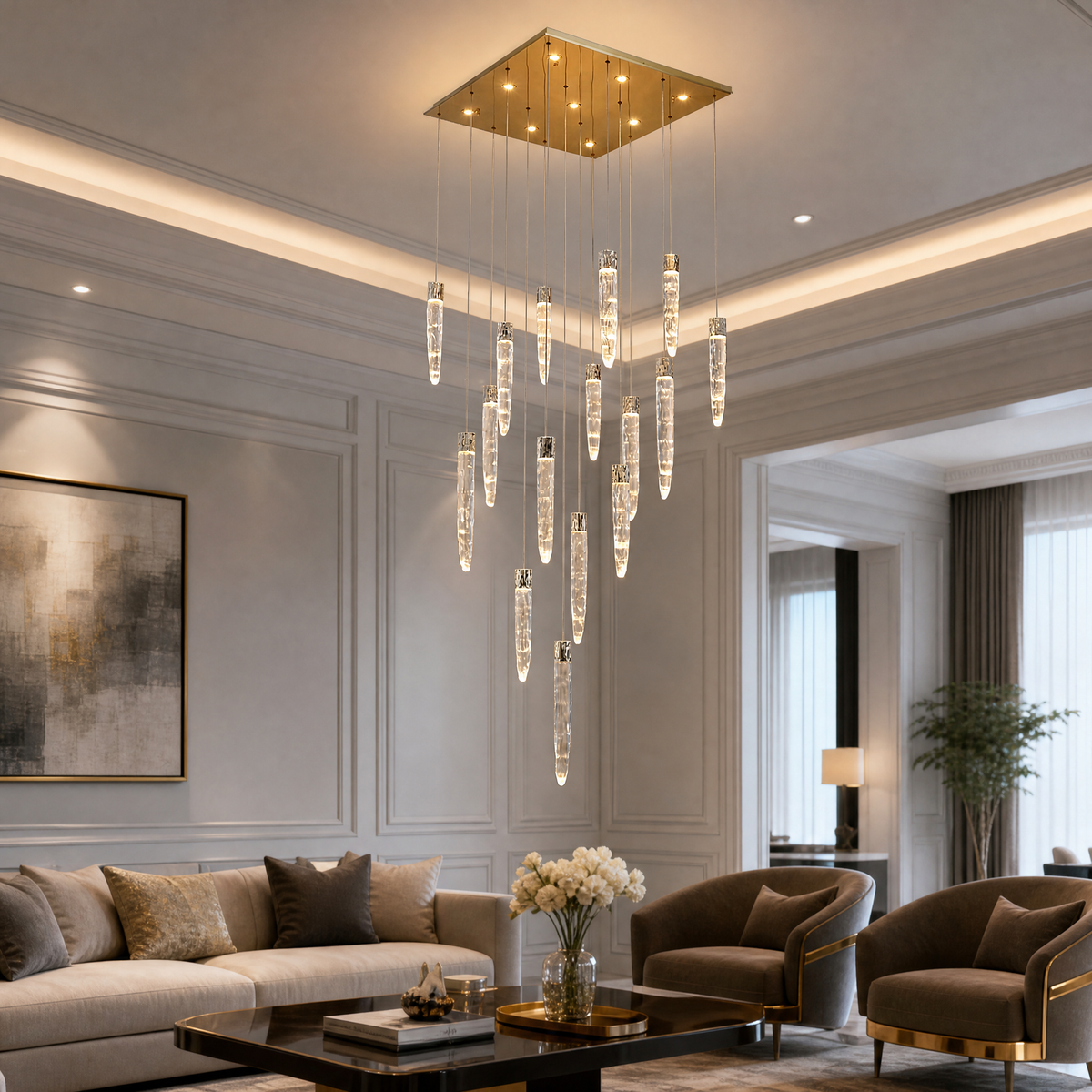 Blush Halsey Linear Icicle Crystal Glass Grand Chandelier