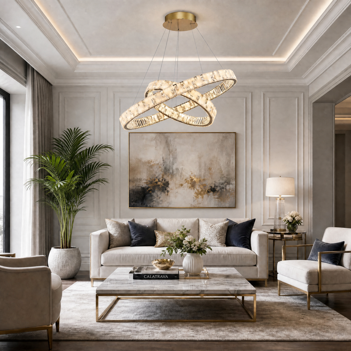 Blush Series Nested Crystal Chandelier Style H