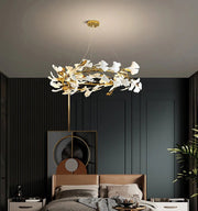 Blushlighting® Ceramic petals gold ceiling chandelier for living room, dining room, bedroom 23.6'' / Warm Light / Dimmable