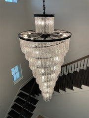 Blushlighting® Luxury Frosted Glass Long Black Chandelier For Staircase, Living room, Stairwell image | luxury lighting