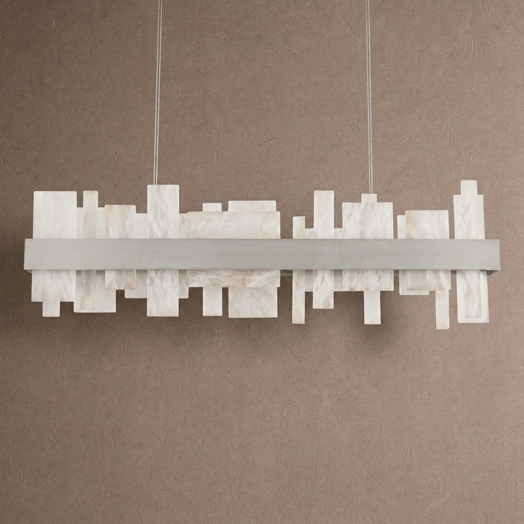Acropolis 46in LED Linear Alabaster Chandelier - Brushed NickelBlushlighting
