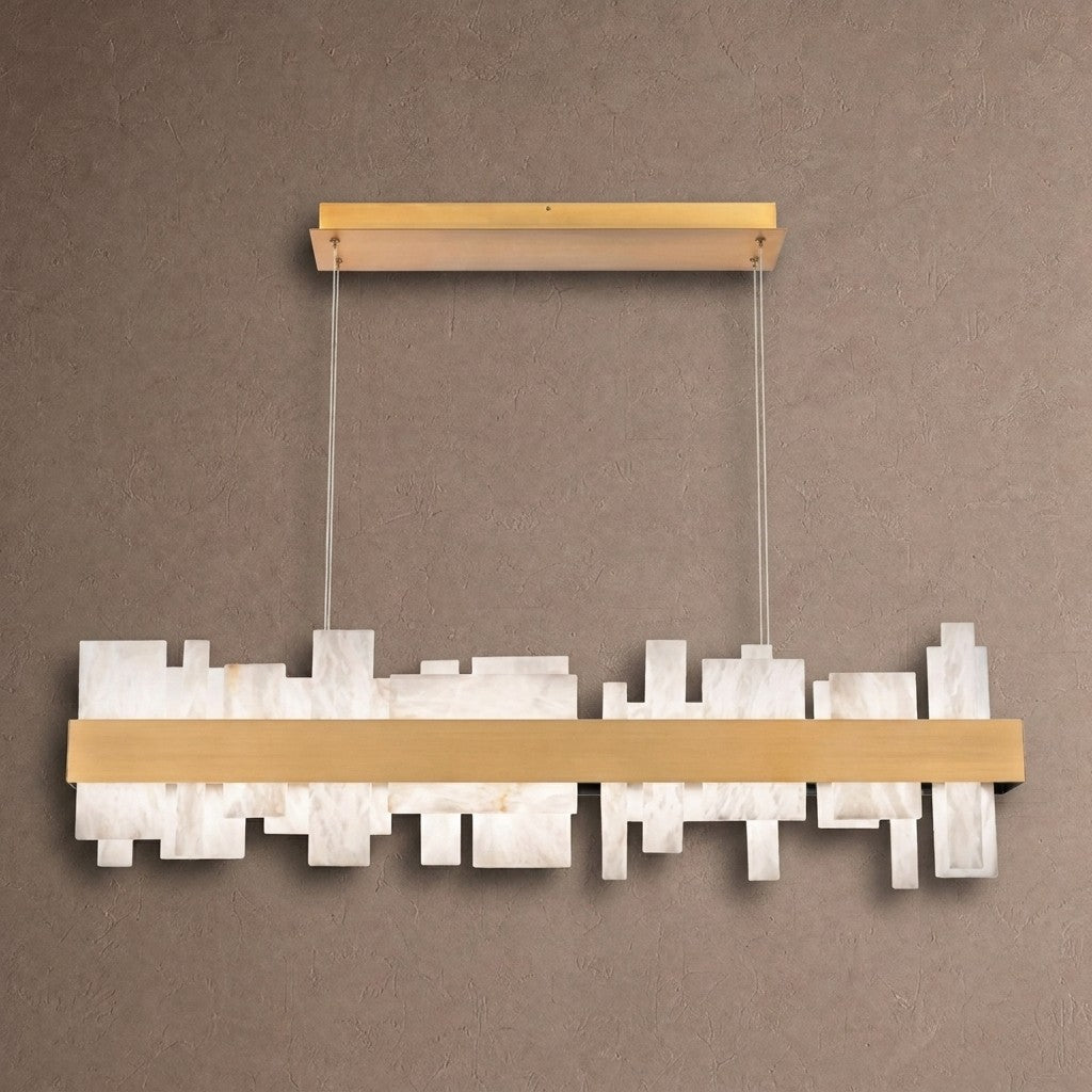 Acropolis 46in LED Linear Alabaster Chandelier - Brushed NickelBlushlighting