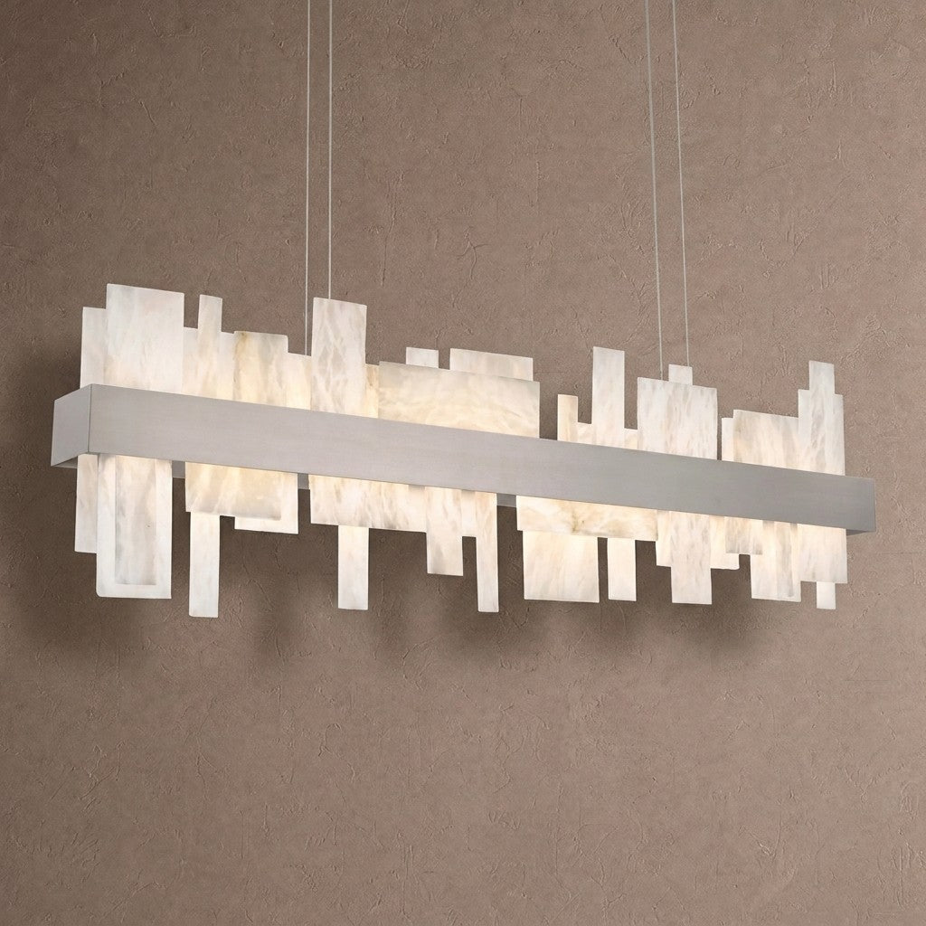 Acropolis 46in LED Linear Alabaster Chandelier - Brushed NickelBlushlighting