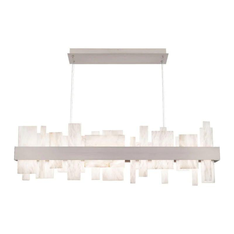 Acropolis 46in LED Linear Alabaster Chandelier-chandeliers for dining room,chandeliers for stairways,chandeliers for foyer,chandeliers for bedrooms,chandeliers for kitchen,chandeliers for living room-Brushed Nickel-Blushlighting