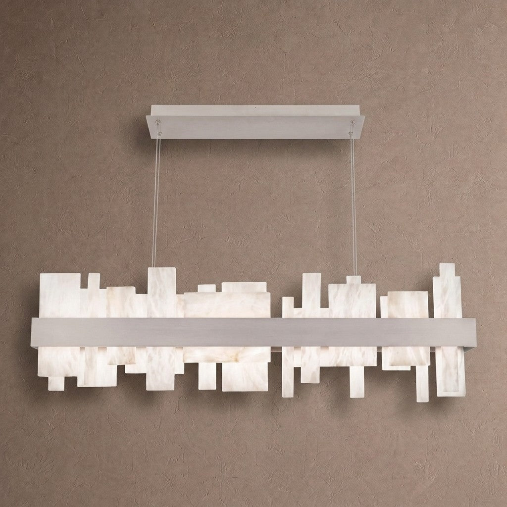Acropolis 46in LED Linear Alabaster Chandelier - Brushed NickelBlushlighting
