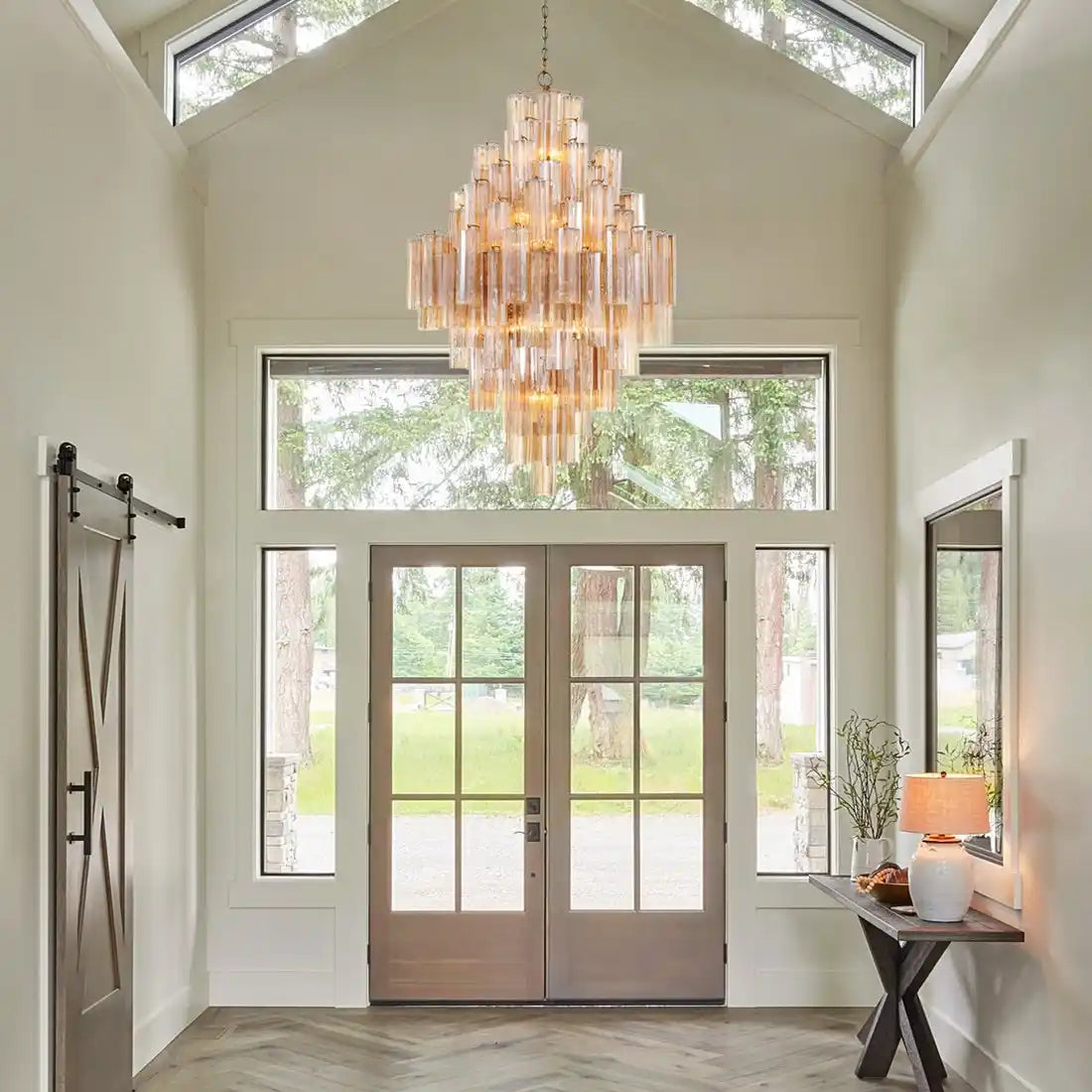 Addis Diamond Chandelier 49''H-Brass-Amber-Blushlighting