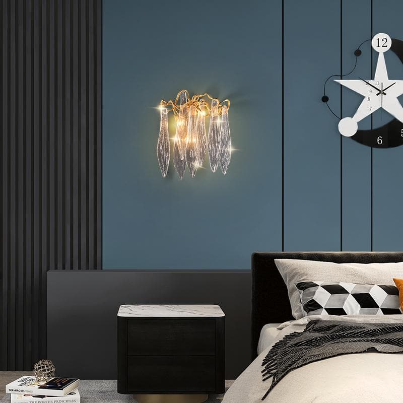 Flake Long Crystal Branch Brass Wall Sconce