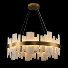 Adjustable Luxury Alabaster Round Chandelier – 31.5in Natural Stone - Gold - 31.5 inBlushlighting