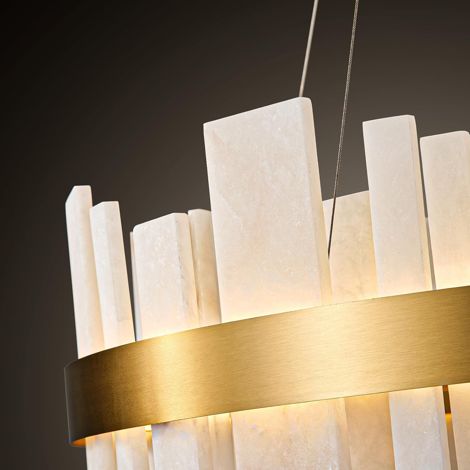 Adjustable Luxury Alabaster Round Chandelier – 31.5in Natural Stone - Gold - 31.5 inBlushlighting