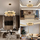 Adjustable Luxury Alabaster Round Chandelier – 31.5in Natural Stone - Gold - 31.5 inBlushlighting