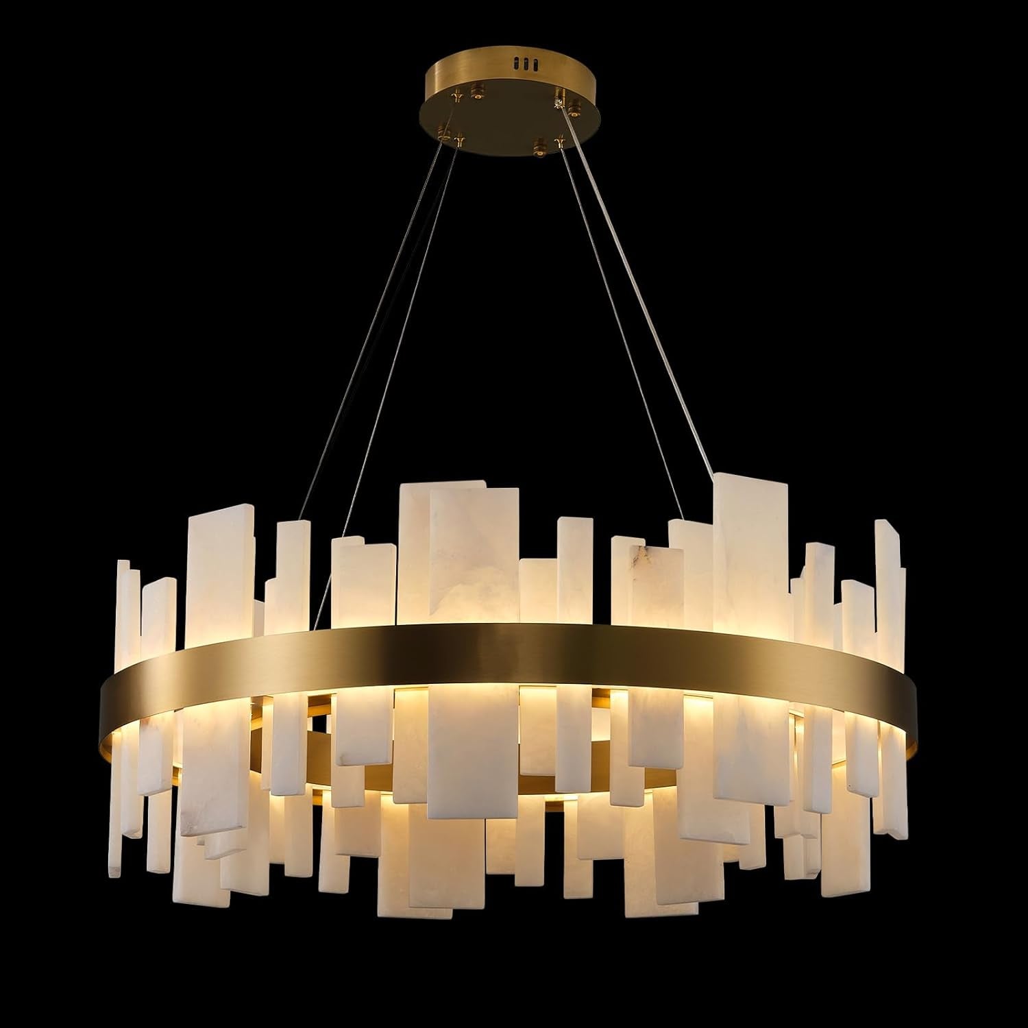 Adjustable Luxury Alabaster Round Chandelier – 31.5in Natural Stone - Gold - 31.5 inBlushlighting