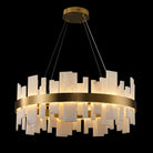 Adjustable Luxury Alabaster Round Chandelier – 31.5in Natural Stone