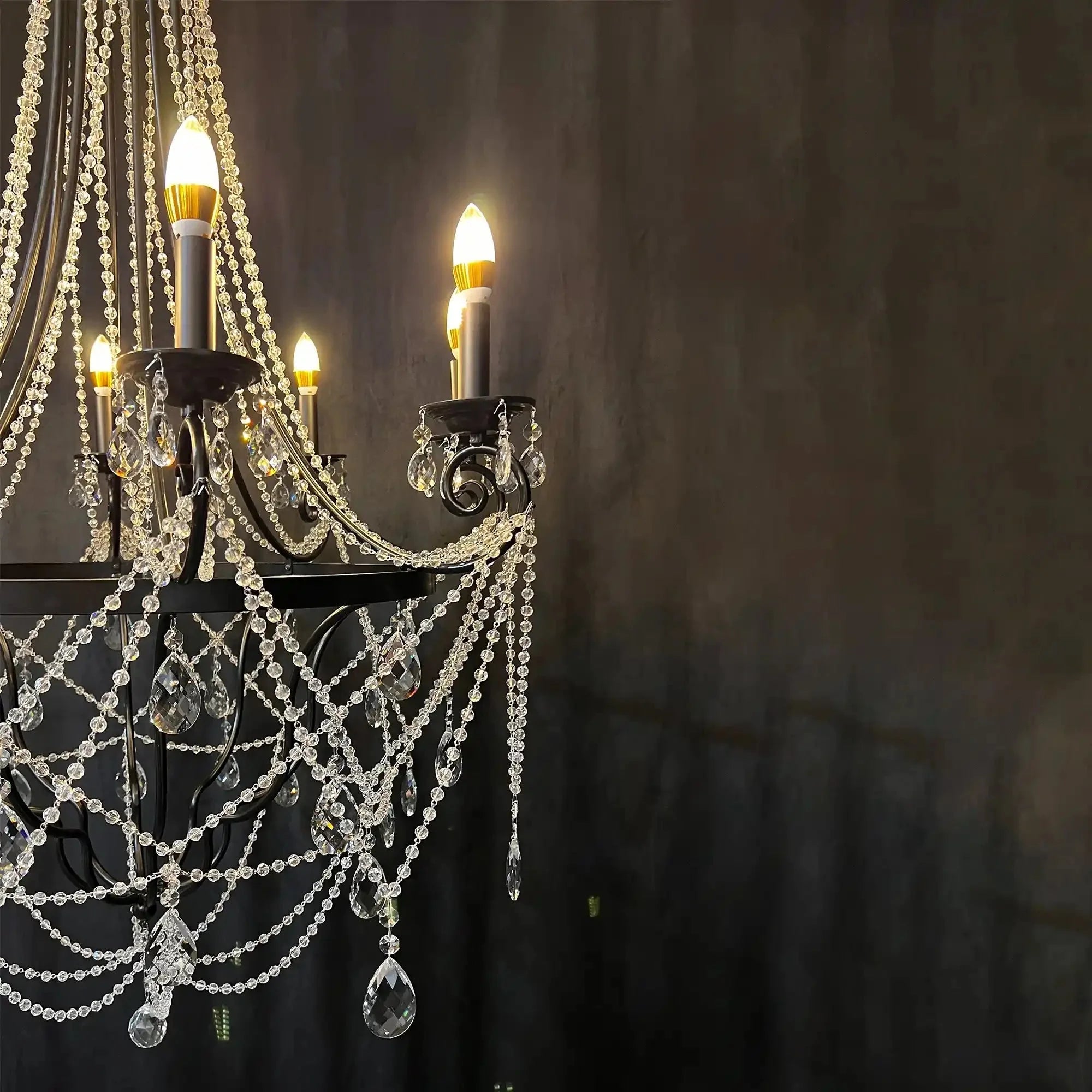 Affordable French Vintage Iron Crystal Pendant Candle Chandelier for Living Room / Restaurant / Cafe / Hotel lobby - 8 Lights: D32.7"*H52.0"WhiteDimmable Warm LightBlushlighting