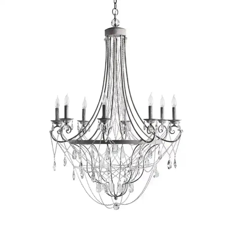 Affordable French Vintage Iron Crystal Pendant Candle Chandelier for Living Room / Restaurant / Cafe / Hotel lobby - 8 Lights: D32.7"*H52.0"WhiteWarm LightBlushlighting