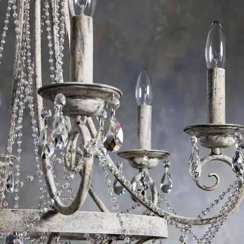 Affordable French Vintage Iron Crystal Pendant Candle Chandelier for Living Room / Restaurant / Cafe / Hotel lobby - 8 Lights: D32.7"*H52.0"WhiteDimmable Warm LightBlushlighting