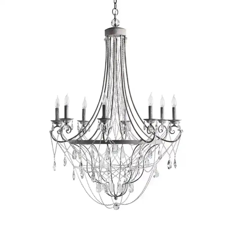 Affordable French Vintage Iron Crystal Pendant Candle Chandelier for Living Room / Restaurant / Cafe / Hotel lobby - Blushlighting