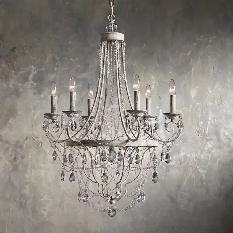 Affordable French Vintage Iron Crystal Pendant Candle Chandelier for Living Room / Restaurant / Cafe / Hotel lobby - Blushlighting