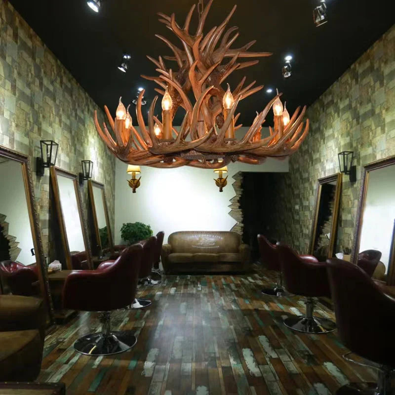 Affordable Vintage Rustic Resin Antler Candelabra Chandelier for Living Room / Restaurant / Cafe / Bar-