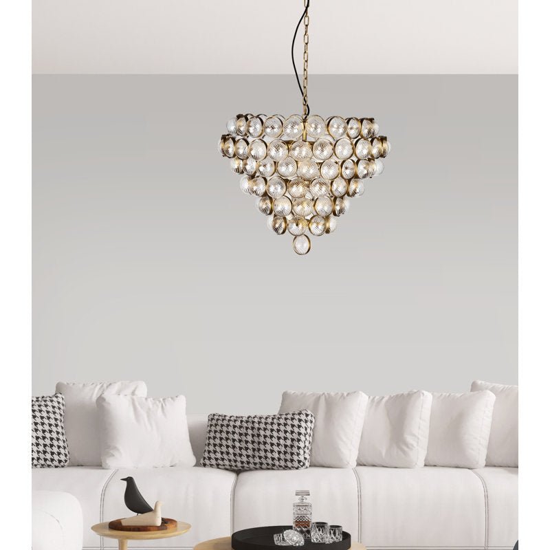 Aged Brass and Textured Glass Bouquet Style Large Chandelier - Blushlighting